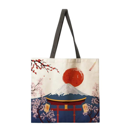 Sac Japonais Avec Mont Fuji Et Soleil Rouge, sac japonais avec motif