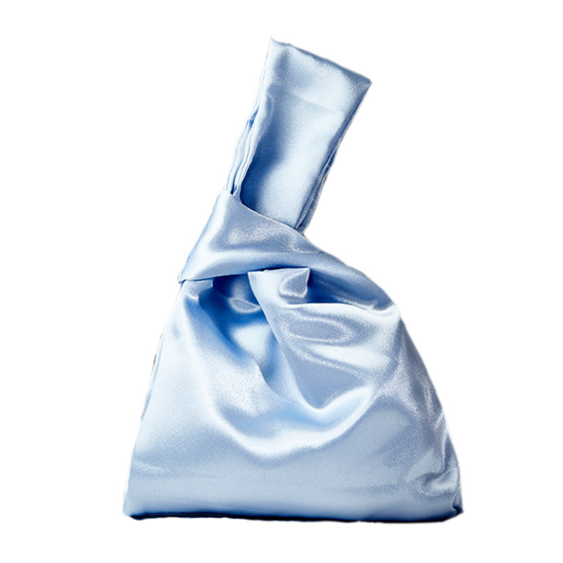 Sac Japonais En Satin Brillant Avec Finition Lisse, Sac Japonais En Satin Bleu