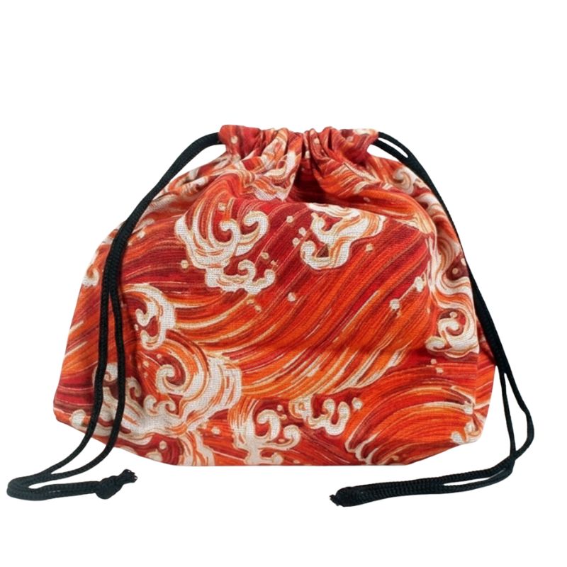 Sac Japonais En Tissu Rouge Avec Motif Vagues, sac japonais rouge