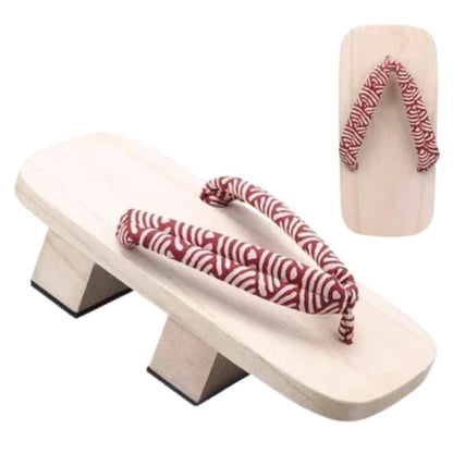 Sandales Geta Avec Lanière Rouge Motif Vagues, Sandales Geta 