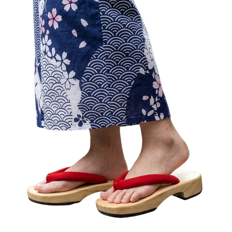 Sandales Geta Japonaises En Bois Massif Avec Bride Épaisse, Sandales Geta Japonaises En Bois 
