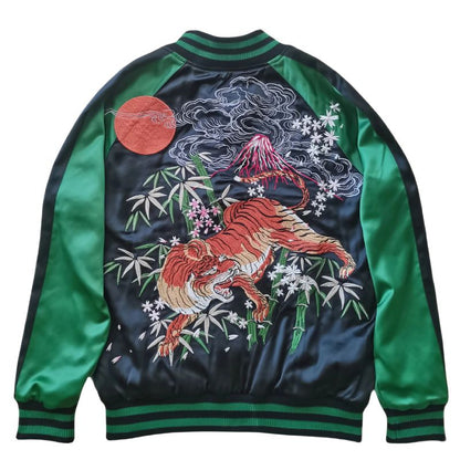 Sukajan Homme Avec Broderie Bambou Et Nuages Japonais, Sukajan Homme 