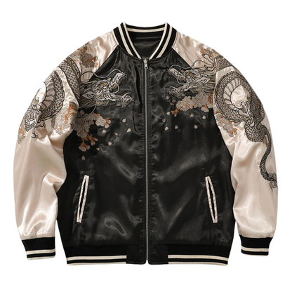 Sukajan Homme Avec Broderie Dragon Japonaise, Sukajan Homme Beige