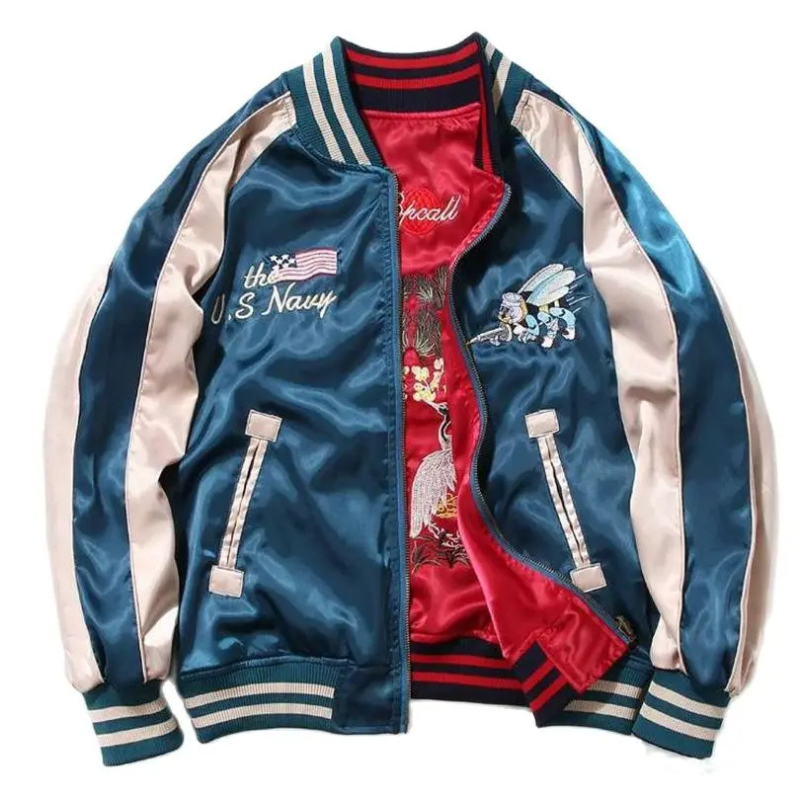 Sukajan Homme En Satin Avec Broderie Aigle, Sukajan Homme