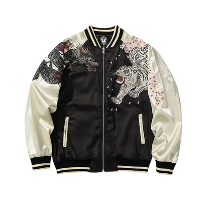 Sukajan Homme En Satin Avec Broderie Phénix Majestueux, Sukajan Homme 
