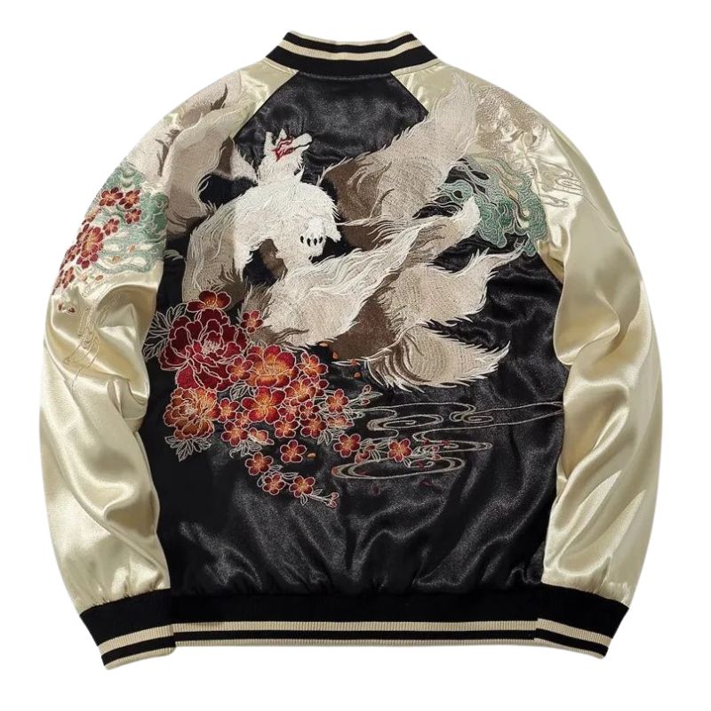 Sukajan Homme En Satin Avec Renard Mythique, Sukajan Homme 