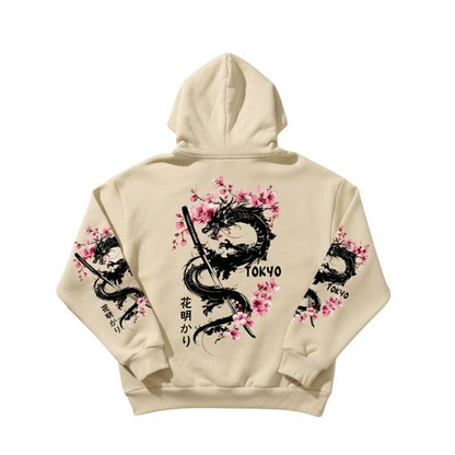 Sweat Japonais Avec Illustration Dragon Élégante, Sweat Japonais Beige