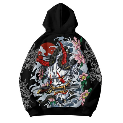 Sweat Japonais Avec Masque Oni Et Motif Floral, sweat japonais avec motif