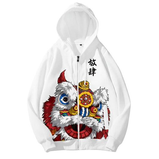 Sweat Japonais Avec Motif Lion Dansant Traditionnel, sweat japonais avec motif lion