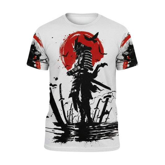 T-Shirt Japonais En Blanc Avec Design Samouraï Moderne, T-Shirt Japonais