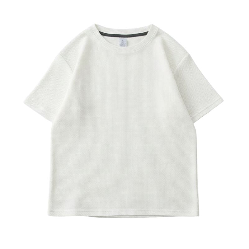T-Shirt Japonais Minimaliste Gaufre Avec Col Rond, T-Shirt Japonais Minimaliste Blanc