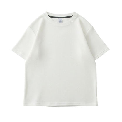 T-Shirt Japonais Minimaliste Gaufre Avec Col Rond, T-Shirt Japonais Minimaliste Blanc