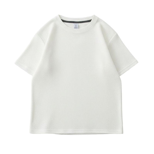 T-Shirt Japonais Minimaliste Gaufre Avec Col Rond, T-Shirt Japonais Minimaliste Blanc