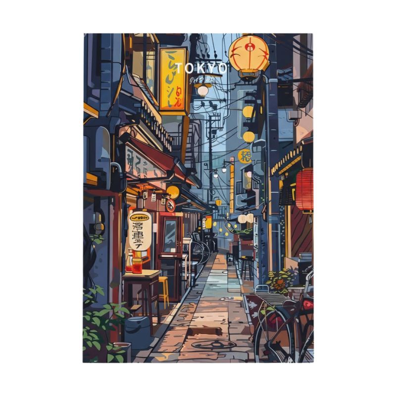 Tableau Japonais Avec Ruelle De Tokyo Et Lanternes Traditionnelles, Tableau Japonais 