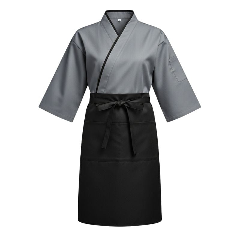 Tablier Japonais Style Chef Traditionnel, Tablier Japonais Gris