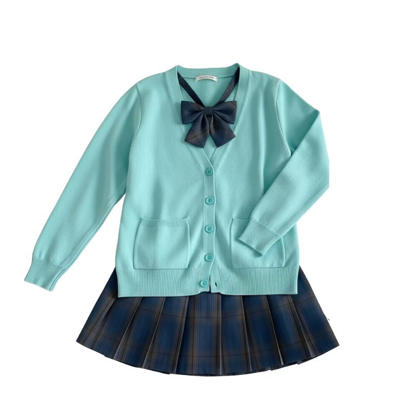 Uniforme Japonais Étudiant Avec Cardigan Et Jupe Plissée Carreaux, Uniforme Japonais 