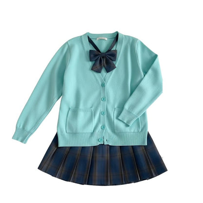 Uniforme Japonais Étudiant Avec Cardigan Et Jupe Plissée Carreaux, Uniforme Japonais 