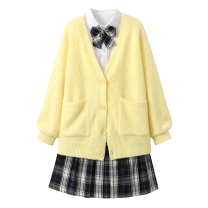 Uniforme Japonais Étudiante Avec Cardigan Oversize Et Jupe Plissée, Uniforme Japonais 