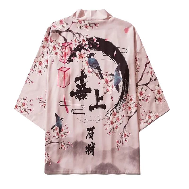 Veste Kimono En Motif Sakura Et Oiseaux Artistiques, veste kimono agréable à porter
