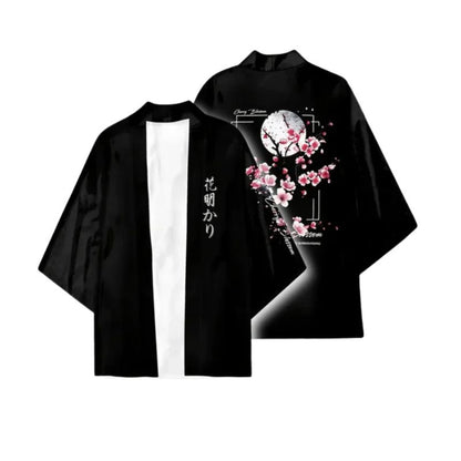 Veste Kimono Noir En Motif Fleur De Cerisier, veste kimono noir